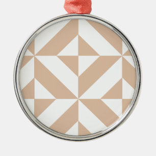 Warm Beige Geometric Deco Cube Pattern Metal Ornament