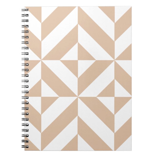 Warm Beige Geometric Deco Cube Pattern Notebook (Front)