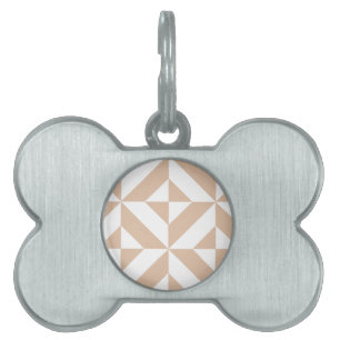 Warm Beige Geometric Deco Cube Pattern Pet Name Tag