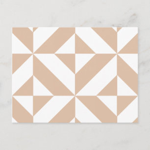 Warm Beige Geometric Deco Cube Pattern Postcard