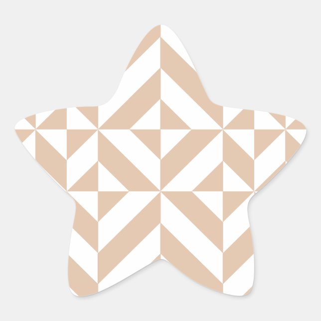 Warm Beige Geometric Deco Cube Pattern Star Sticker (Front)