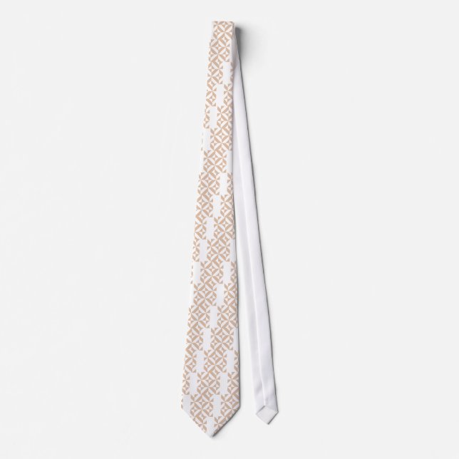 Warm Beige Geometric Deco Cube Pattern Tie (Front)
