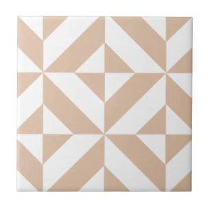 Warm Beige Geometric Deco Cube Pattern Tile