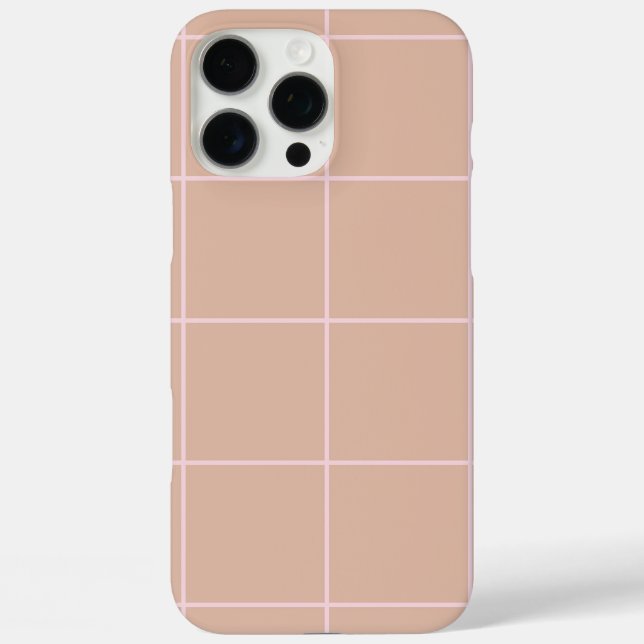 Warm Beige Grid Pattern Minimal Soft Check Design Case-Mate iPhone Case (Back)