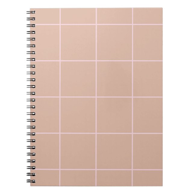 Warm Beige Grid Pattern Minimal Soft Check Design Notebook (Front)