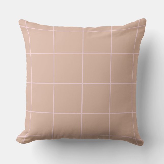 Warm Beige Grid Pattern Minimal Soft Check Design Throw Pillow (Front)