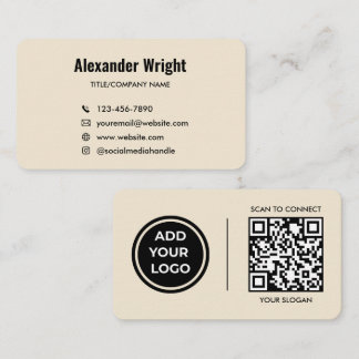 Warm Beige Logo Scan Code Contact Business Card