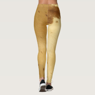 Warm Beige Longhorn Cowhide Pattern Workout Rodeo Leggings