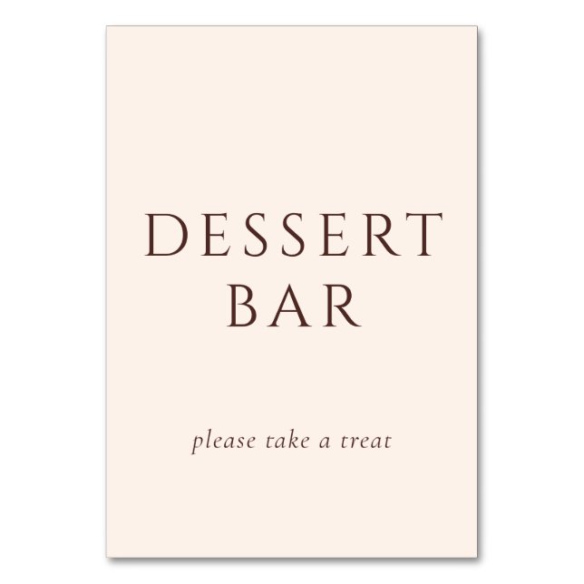 Warm Beige Minimalist Dessert Bar Sign Table Number (Front)
