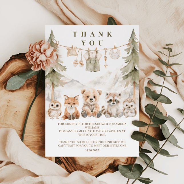 Warm Beige Neutral Forest Baby Shower Thank You Card (Creator Uploaded)