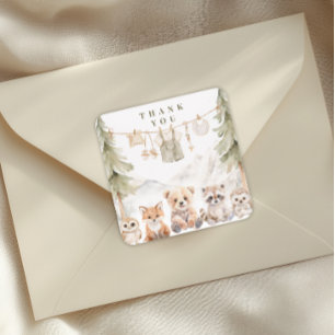Warm Beige Neutral Forest Baby Shower Thank You Square Sticker