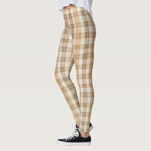 Warm Beige Plaid Linen Texture with Weaves Leggings