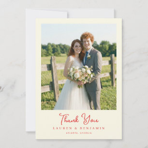 Warm Beige Wedding Photo Thank You Card
