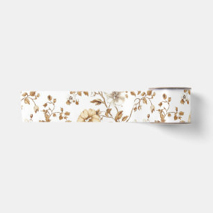 Warm Beige Wildflower Branches Satin Ribbon