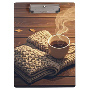 Warm blanket and steamy drink clipboard