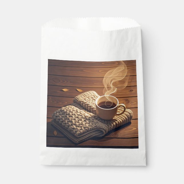 Warm blanket and steamy drink favour bag (Front)