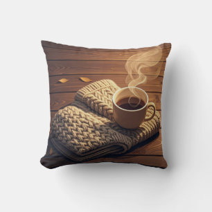 Warm blanket and steamy drink throw pillow