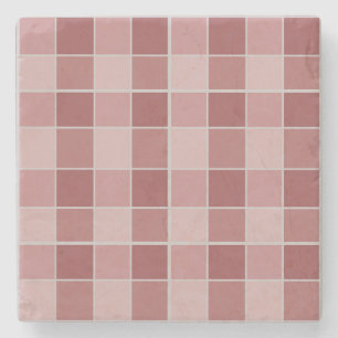 Warm Blush Checkerboard Pattern Soft Pink & Terrac Stone Coaster
