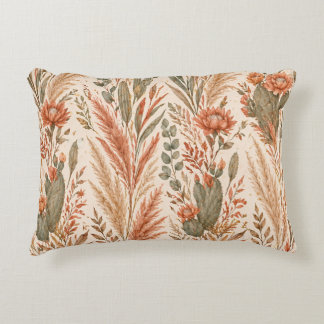 Warm Boho Botanical Terracotta Desert Flowers Accent Pillow
