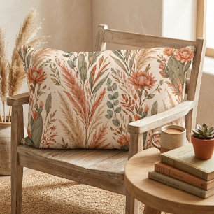 Warm Boho Botanical Terracotta Desert Flowers Accent Pillow