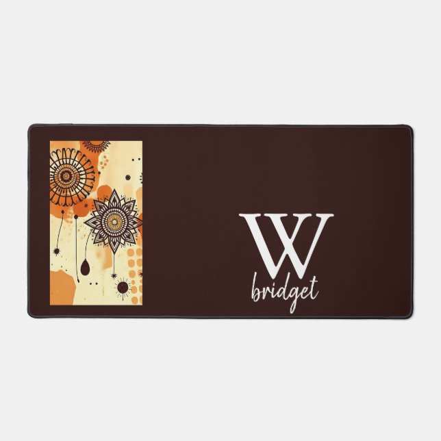 Warm Boho Mandala Earthy Autumn Floral  Desk Mat (Front)