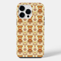 Warm Boho Teddy Bear and Autumn Floral Seamless