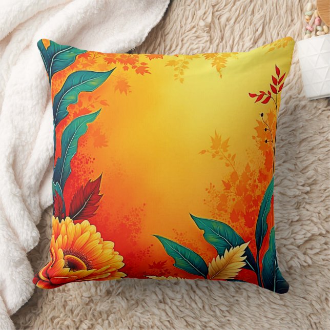 Warm Botanical Bloom Throw Pillow (Blanket)