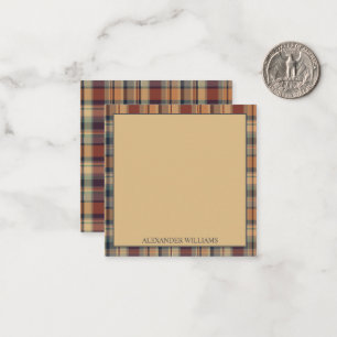 Warm Brown and Cream Plaid Personalized Card