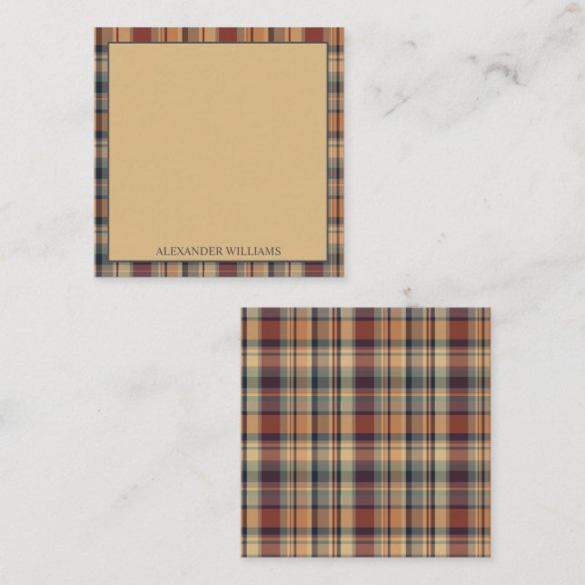 Warm Brown and Cream Plaid Personalized Card (Front/Back)