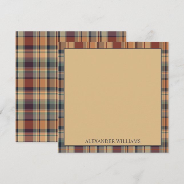 Warm Brown and Cream Plaid Personalized Card (Front/Back)