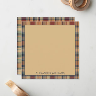Warm Brown and Cream Plaid Personalized Card