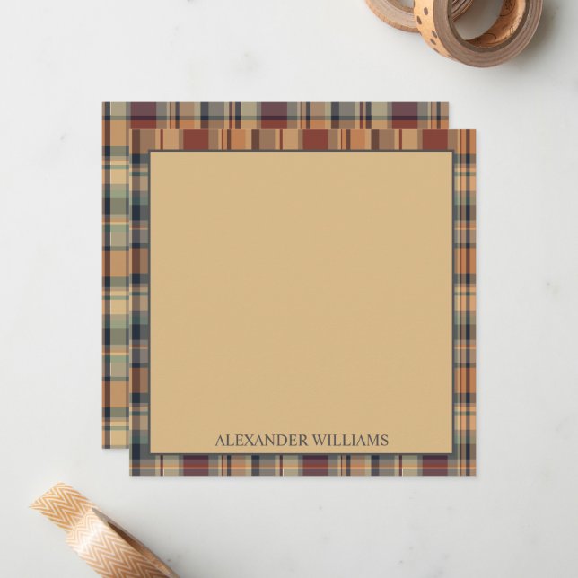 Warm Brown and Cream Plaid Personalized Card (Front/Back In Situ)
