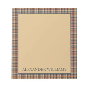 Warm Brown and Cream Plaid Personalized Notepad
