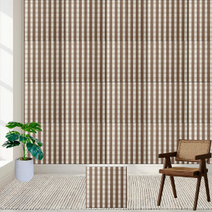 Warm Brown and White Chequered Gingham Pattern  Tile