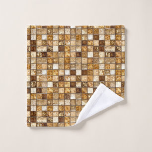 Warm Brown Beige Mosaic Square Tile Abstract Flow Wash Cloth