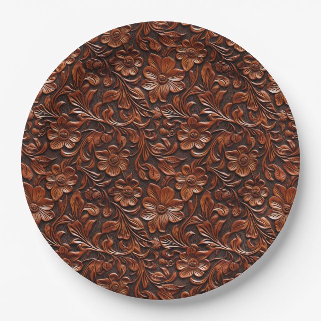 Warm Brown Flowers Paper Plate (Front)