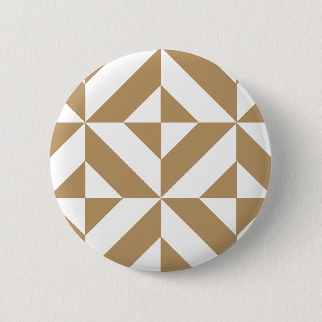 Warm Brown Geometric Deco Cube Pattern 2 Inch Round Button (Front)