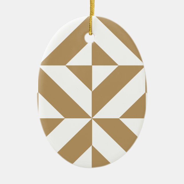 Warm Brown Geometric Deco Cube Pattern Ceramic Ornament (Front)
