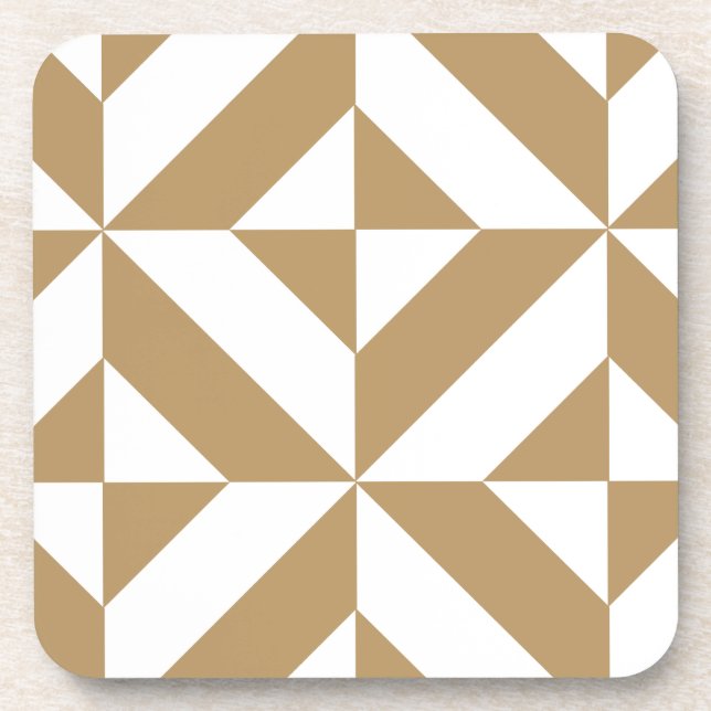 Warm Brown Geometric Deco Cube Pattern Coaster (Front)