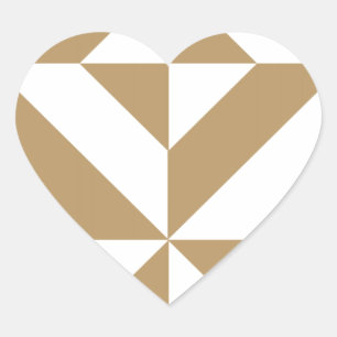 Warm Brown Geometric Deco Cube Pattern Heart Sticker