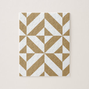 Warm Brown Geometric Deco Cube Pattern Jigsaw Puzzle