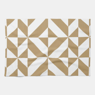 Warm Brown Geometric Deco Cube Pattern Kitchen Towel
