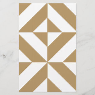 Warm Brown Geometric Deco Cube Pattern Stationery