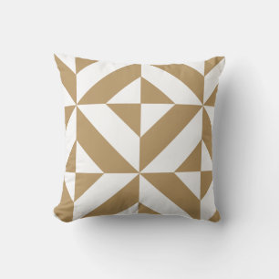 Warm Brown Geometric Deco Cube Pattern Throw Pillow