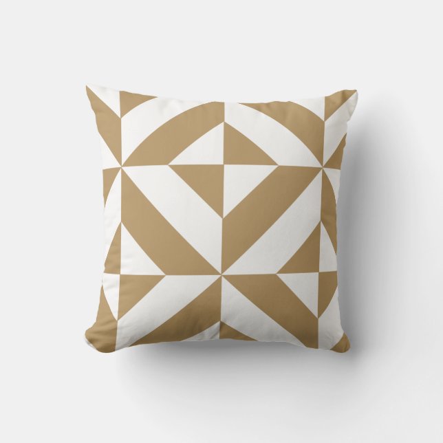Warm Brown Geometric Deco Cube Pattern Throw Pillow (Front)