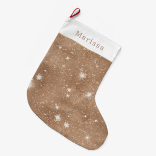 Warm Brown Glitter Sparkle Christmas   Large Christmas Stocking