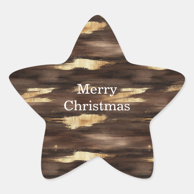 Warm Brown Gold Abstract Streaks Christmas Star Sticker (Front)