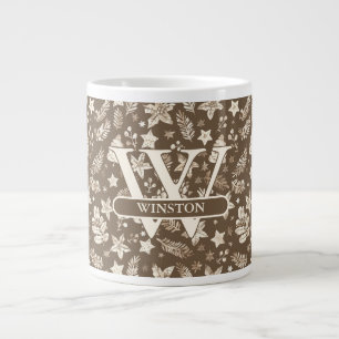 Warm Brown Holly and Pinecone Holiday Design Large Coffee Mug