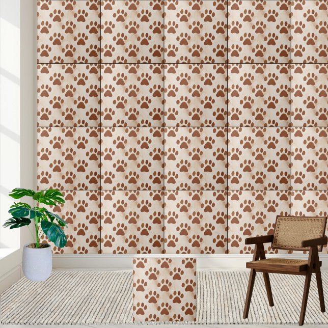 Warm Brown Paw Print Tile (Warm Brown Paw Print Tile)