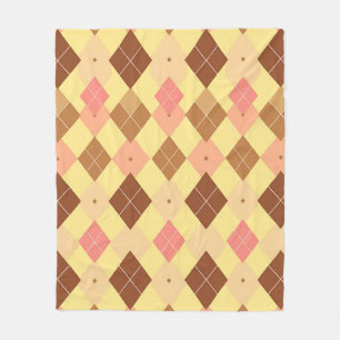 Warm Brown Pink Argyle Pattern Fleece Blanket